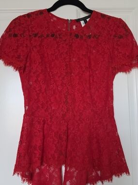 BCBGMaxAzria Red Lace Peplum Top